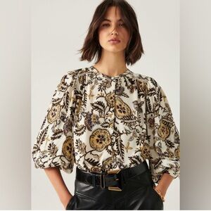 ba&sh Floral Oversized Boho Balloon Sleeve Valska Blouse | M